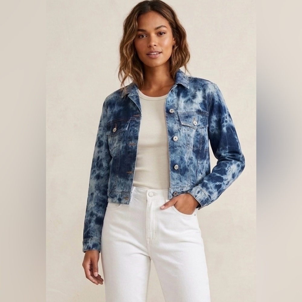 Y2K Acid Wash Denim Fringe Jacket XS | Cropped Western Grunge Boho Festival - Picture 3 of 8